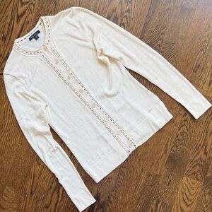 Brooks Brothers Cream Eyelet-Trim Button Silk Blend Cardigan